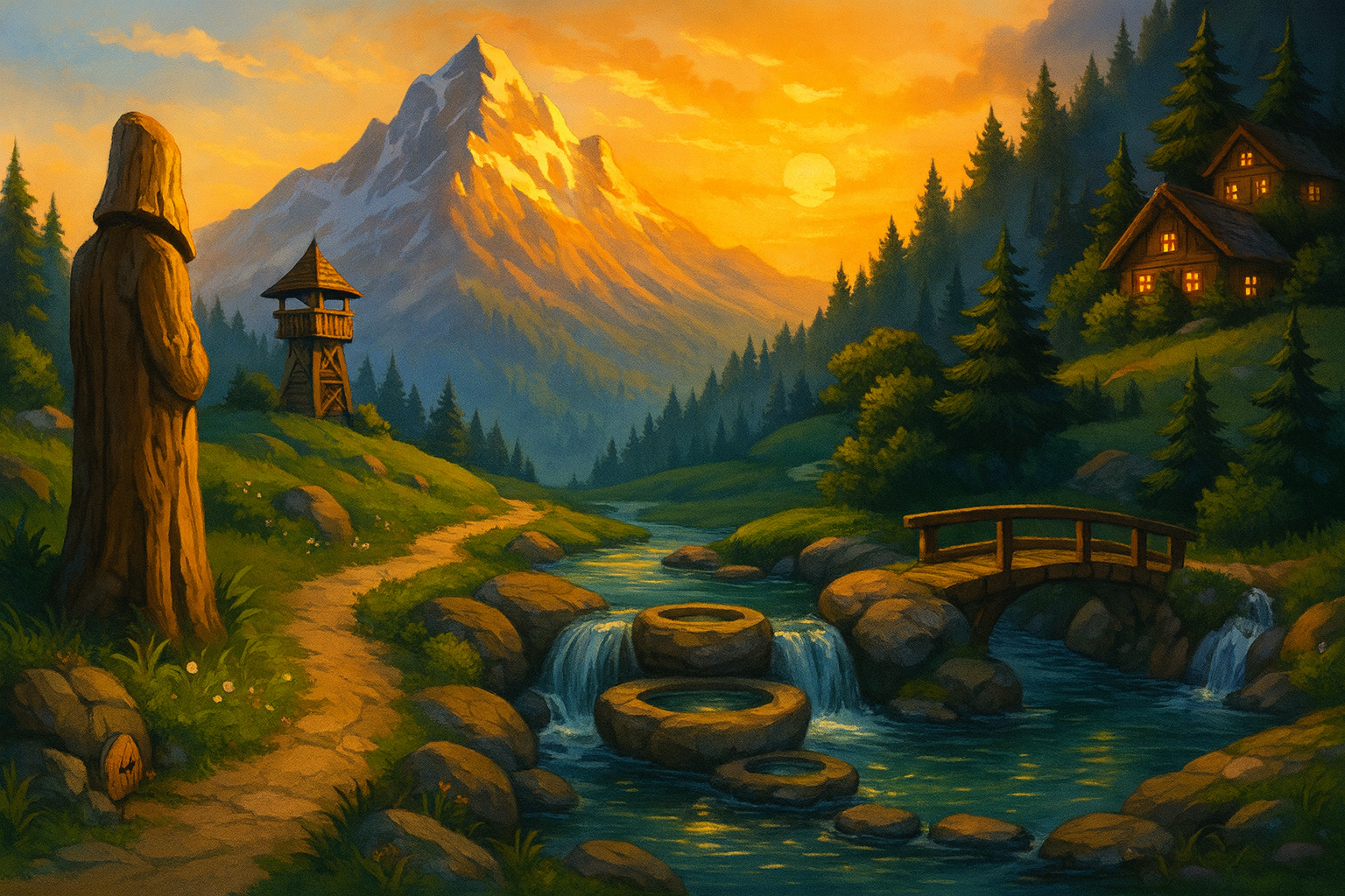 Gemalte Collage: der ganze Männlein-Weg Bayrischzell in einem Bild